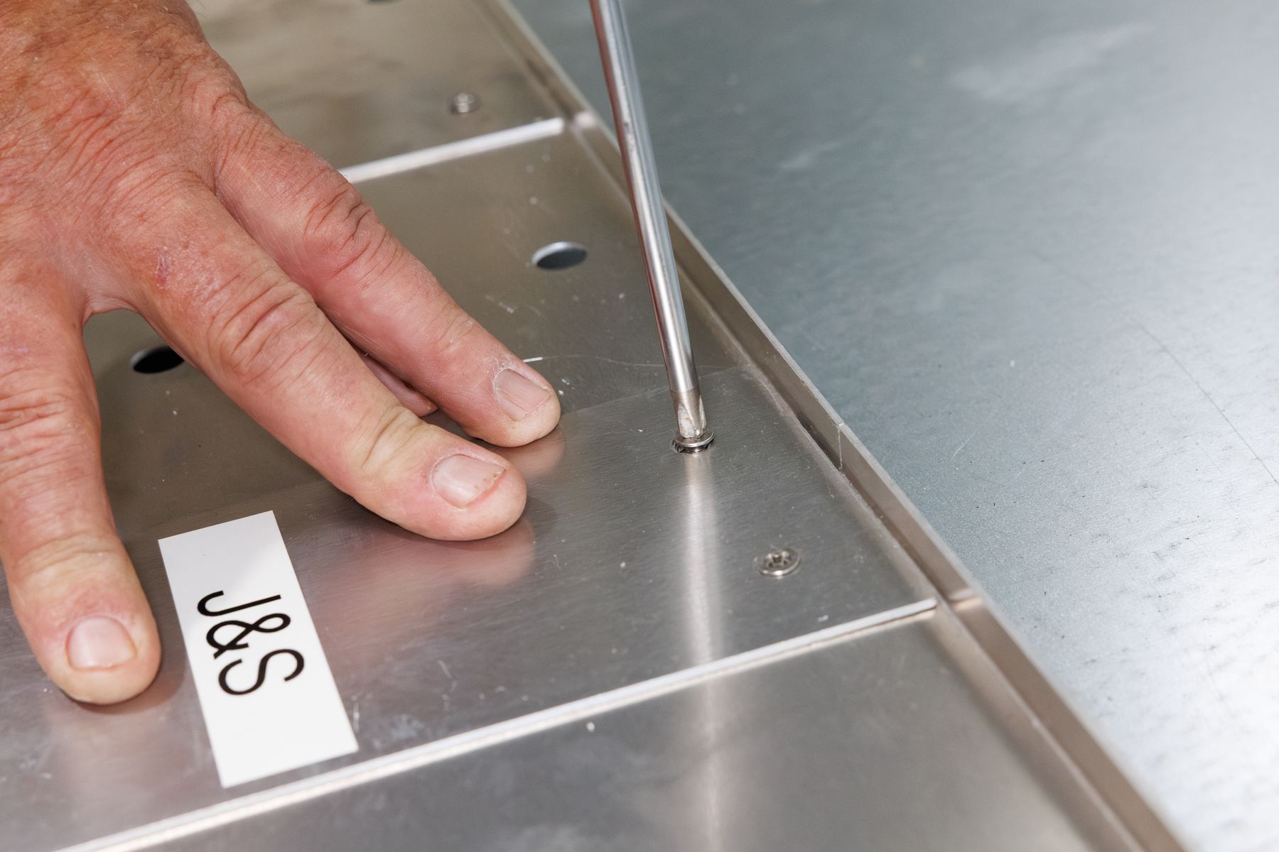 Fastening J&S aluminum sub sill sections in the shop